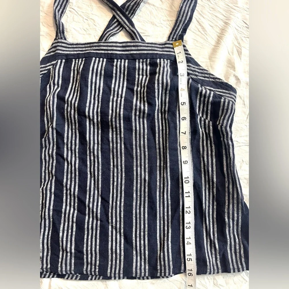 LOFT Striped Navy and White Women's Tank Top w Button Straps Size 0 Petite NWT - Picture 5 of 13